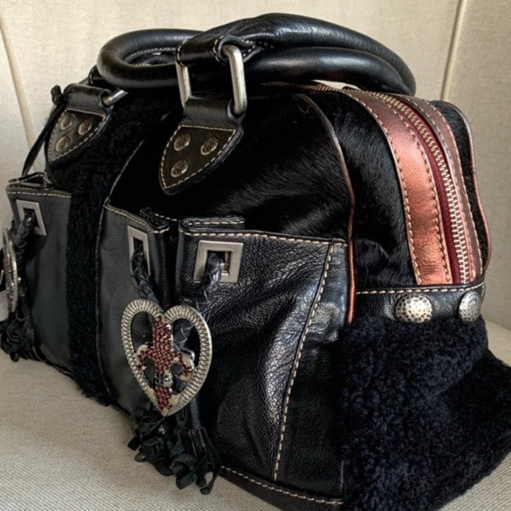 Beautiful Purse for fall Bridget Shuster purse with SWAROVSKI and fur details.